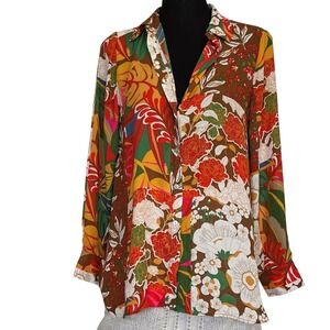 🌿 Vintage-Inspired Rose & Olive Floral Top 🌿